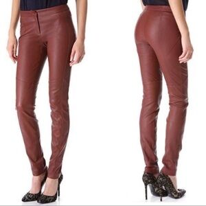 Diane Von Furstenberg Liberty Leather Skinny Pants Deep Cherry Size 8